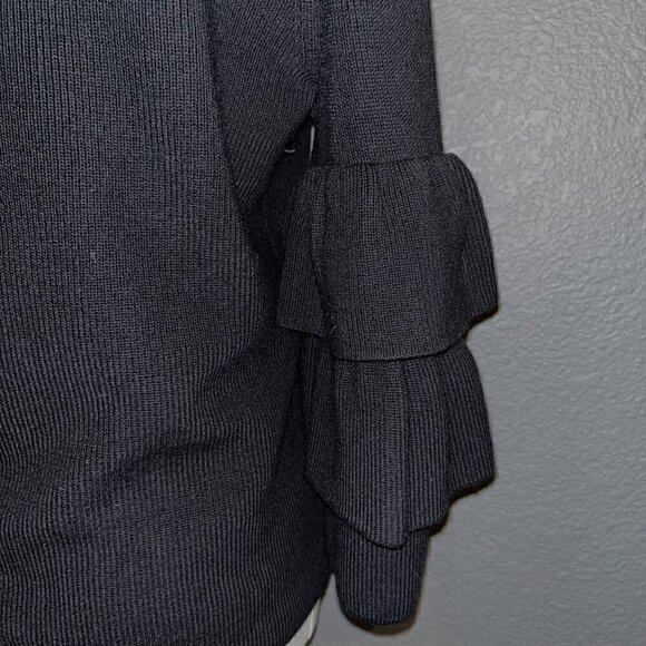 J. McLaughlin Black Italian Merino Wool Ruffle Sleeve Sweater Size S EUC - Picture 6 of 8
